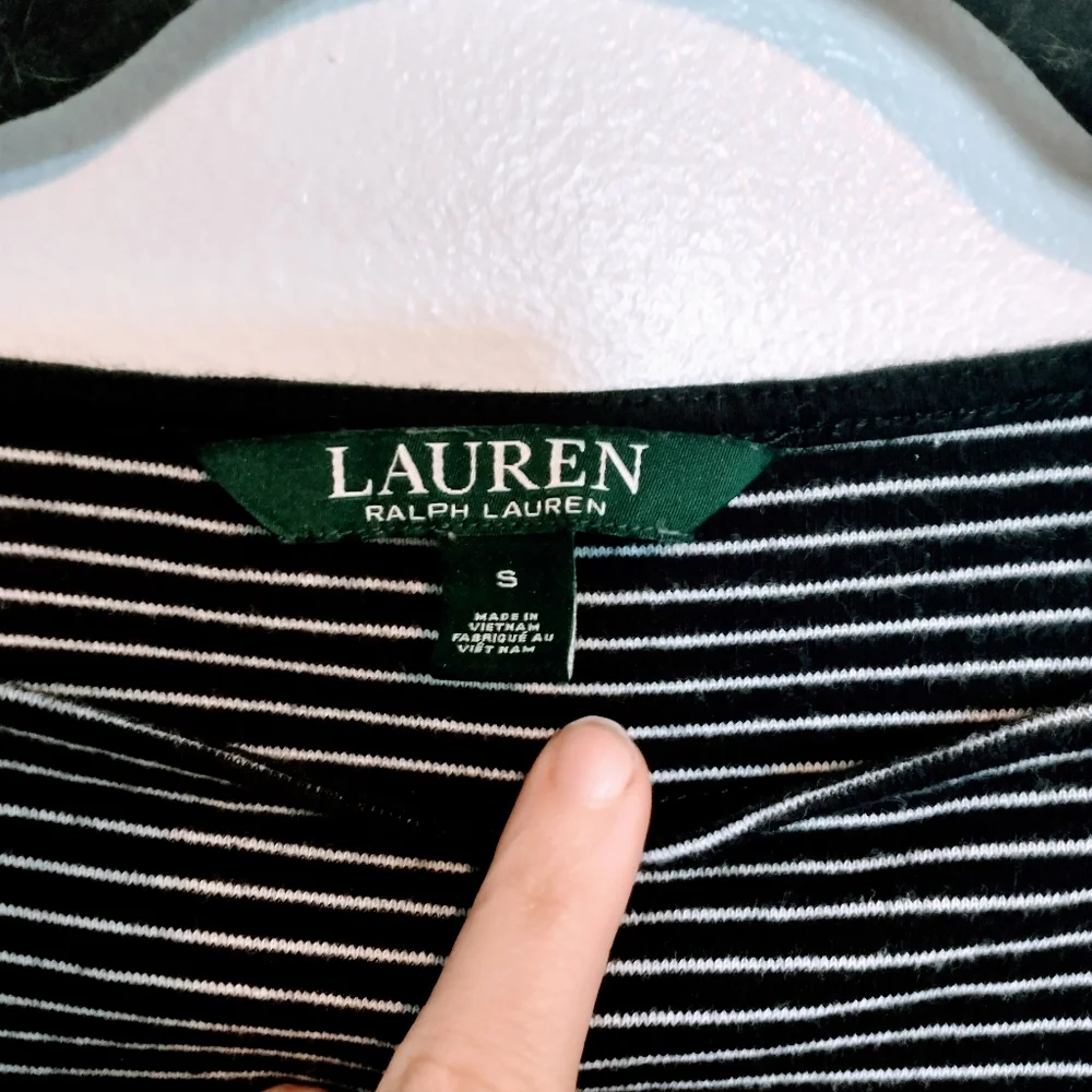 Lauren Ralph Lauren striped 3/4 sleeve top with ruffle sleeve size small